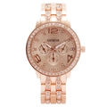 Luxurious rose gold Geneva watch for women with rhinestone-studded bezel and metal band - Rose Gold