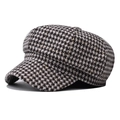 Dettaglio cappello newsboy vintage pied-de-poule con filo dorato e trama in tweed - M (56-58cm) / Pied De Poule Beige Con Filo Lucido
