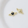 Detail of gold-winged heart charms with black zircon stone inlay for DIY jewelry design - Style 18