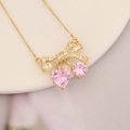 Elegant 18k gold plated necklace with pink heart gems and a butterfly pendant design - Bow Heart Pink Gem (1#)