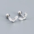 Sparkling S925 silver leaf earrings with marquise zircon and screw ball back - 925 Silver / White Gold