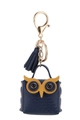 Dark blue PU leather owl keychain with golden tassel and rivets, creative bag charm - Royal Blue