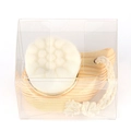 Manual wooden handle facial brush with soft fiber bristles in clear plastic packaging box - PVC Box / Bump Style / White