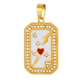 Detail of gold rectangular pendant with red heart, hands motif and rhinestone border - HD-9 (Heart Hands)