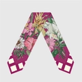 Deep pink floral silk scarf with polka dots and checkered pattern for women - Purple
