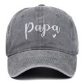 Washed dark grey cotton baseball cap with white Papa heart embroidery for sun protection - Gray
