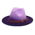 Cappello fedora in feltro di lana sfumato viola con fascia in pelle marrone e fibbia oro - Lavanda + Viola