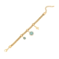 Golden flower bracelet with turquoise stone pendants and a snake charm on a white background - Snake and Turquoise Style (1#)