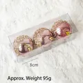 Set di 3 palline di Natale rosa da 8cm con glitter dorati in confezione trasparente - Palla Dipinta Oro Rosa Perlato (95g)