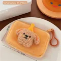 Orange plush dog coin purse with mini yellow hat and matching plastic hook - Brown Square Dog