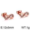 Elegante roségouden infinity oorknopjes met fonkelende kristallen, afmeting 12x5mm - 12x5mm / Roségoud