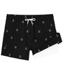 Detail of men's double-layer quick-dry swim shorts with white anchor print and drawstring - XS / Bottoms / Black (Anchor Print)