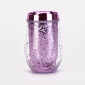 10oz double-wall U-shaped egg cup with sparkling purple sequins and matching purple lid - Style G (Purple Sequins)