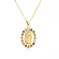 Collana placcata oro con Madonna e pietre di zircone colorate su sfondo bianco - 22864-Vergine Maria Zirconia Colorata
