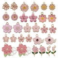 Collezione di ciondoli a fiori in smalto rosa con bordi dorati per gioielli fai-da-te - Rosa - Set da 30