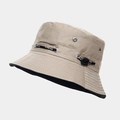 Detail of khaki sun hat featuring a black adjustable SPORT drawstring and metal eyelets - M (56-58cm) / Khaki
