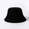 Close-up of black plush bucket hat showing fluffy lamb wool texture for winter warmth - One Size (56-58cm/Adjustable) / Black