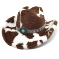 Détail du chapeau de cowboy imprimé vache avec ruban tressé ethnique et turquoise - M (56-58cm) / Couronne Droite Café