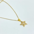 Minimalist gold star pendant necklace with cubic zirconia and radial texture design - Gold Five-pointed Star