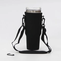 Detailed neoprene sleeve for 40oz tumbler with adjustable strap and carabiner clip - Large Cup Sleeve Black