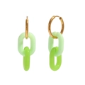 18K gold plated earrings with mint green and neon green acrylic chain links - Gold Green