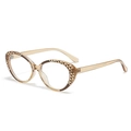 Cat eye blue light glasses with amber tortoise frame and geometric triangle pattern - Transparent Tea