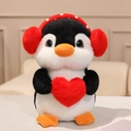 Cartoon plush penguin with red headphones and heart, soft toy in classic black and white - 22cm(0.15kg)