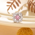 Floral titanium steel stud earring featuring pink zircon center and pavé crystals - Pink Zirconia (Single Piece)