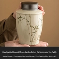 Hand-painted green bamboo ceramic tea canister 620ml with airtight lid in hand - 620ml/Tall / Tall Style-Yinxiang Tea Caddy