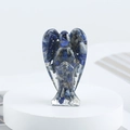 Handmade resin angel figurine with blue lapis lazuli crystal stones and clear finish - Lapis Lazuli