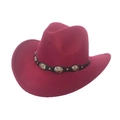 Burgundy western cowboy hat with black leather band and silver sunburst metal buckles - M(56-58cm) / Wine Red (Silver Concho Band)