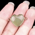 Light green semi-precious stone heart connector with gold border for DIY jewelry - Green Aventurine Double Hole (Gold)