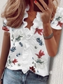 Chemise d'été blanche pour femme avec imprimé floral, manches courtes et col à volants - S / Hauts / Grand Motif Floral Blanc
