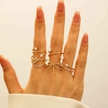 Goldenes Schleifen-Ring-Set mit Perlen und Zirkonia für Damen, 5 verstellbare Stücke - Gold Schleife Perle Stil (A-1016)