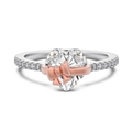 Bague élégante en argent S925 avec pierre en cœur et accent de nœud en or rose raffiné - Style Nœud en Or Rose Cœur (DY121315)-Taille 5