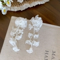 Handmade white raffia fabric flower drop earrings with elegant bead tassels for women - 35# Silver Needle Style