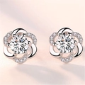 Elegant floral silver stud earrings featuring a central round stone and micro-pave petals - White Diamond [white Gold] Led-134
