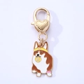 Cartoon Corgi dog alloy charm with yellow headband and lobster clasp for keychains - Sporty Headband Dog