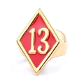 Goldener Edelstahlring mit rotem Emaille-Rauten-Design und der eingravierten Zahl 13 - US 8 / Gold + Rote Emaille