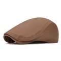 Casquette plate vintage en cuir marron pour homme avec texture et coutures soignées - Réglable / Kaki