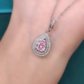 Élégant collier poire avec pierre rose et double halo de diamants sur chaîne argent - Zircone Rose