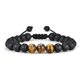 Pulsera ajustable de ónix negro mate y ojo de tigre de 8mm para hombre y mujer, tejida - Ágata mate negra / Ojo de tigre amarillo (Acento)