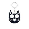 Black cat-shaped metal safety keychain with dual finger holes for self-defense - Justice Cat Black (K00636-03)