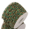 18K gold-plated stainless steel chain with dark green glitter beads for DIY jewelry making - 1m / Green