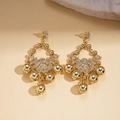 Elegantes pendientes de borla dorados con circonitas y diseño floral de hojas para mujer - Pin de plata 925 / Dorado