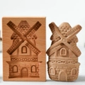 Beech wood cookie mold with windmill pattern for rectangular biscuits and shortbread - Windmill