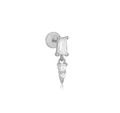 925 silver stud earring featuring rectangular main stone with three dangling cubic zirconia - Silver Rectangle Dangle