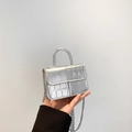 Mini silver patent leather crossbody bag with crocodile pattern and chain strap - Silver