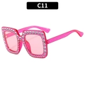 Sparkly peach pink square sunglasses with silver rhinestones and glitter finish - Deep Magenta Frame Pink Lens