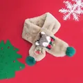 Kids plush Christmas scarf in beige with cartoon reindeer decoration and red bow accent - Fox (Khaki)